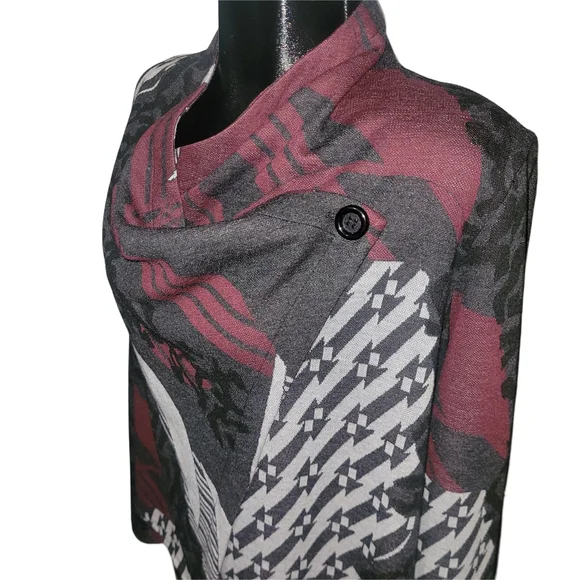 M.i.k.o Multi Color Patterned Cardigan With Off Center Button Closure L - Picture 3 of 7